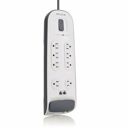 FASTTRACK 8-Outlet Surge Protector With Telephone Protection - White 6&apos; Power Cord FA634907